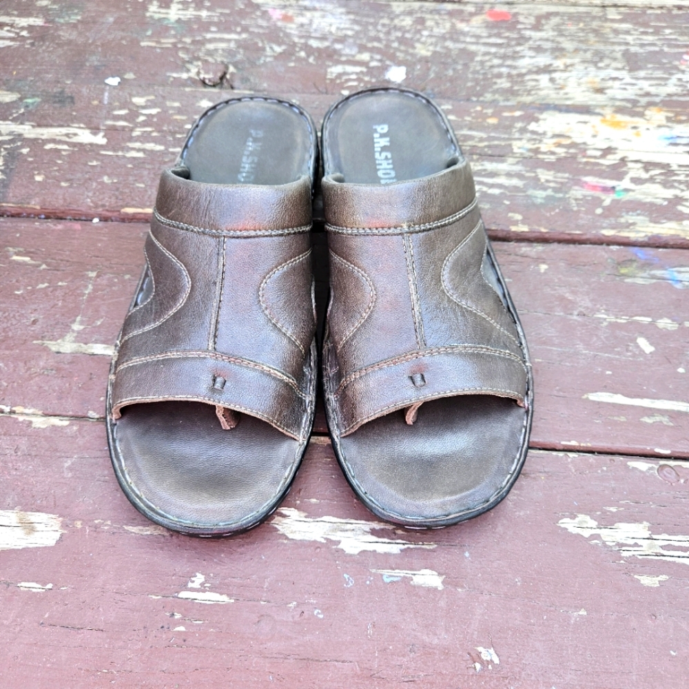 P.K. Shoes Men's Brown Leather Sandals Size 8 - Picture 5 of 16
